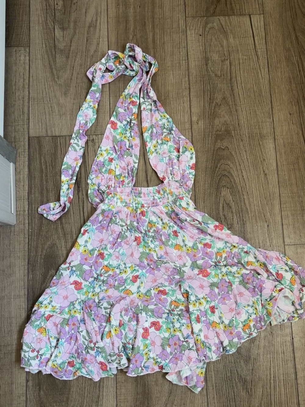 Sky to moon: NWOT;Floral Halter Summer Dress - Pink & Pastel Floral: Size medium